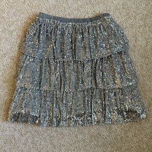 Zara Kids Silver Sequined Tiered Mini Skirt Size 13 - 14